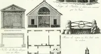 Picture 94 of 140 from Recueil de dessins d'une execution peu dispendieuse : contenans des plans de petites maisons de campagne, petits pavillons de jardins, temples, hermitages, chaumieres, monumens, obélisques, ruines, portails, portes, grilles, bancs de jardins, chaises, volieres, gondoles, ponts, etc. : ouvrage intéressant pour cette classes d'amateurs, qui sans faire de grandes dépenses, sont pourtant bien aises d'embellir leurs jardins d'ornamens nouveaux et pleins de goût (1805), leaf 46