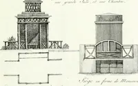 Picture 95 of 140 from Recueil de dessins d'une execution peu dispendieuse : contenans des plans de petites maisons de campagne, petits pavillons de jardins, temples, hermitages, chaumieres, monumens, obélisques, ruines, portails, portes, grilles, bancs de jardins, chaises, volieres, gondoles, ponts, etc. : ouvrage intéressant pour cette classes d'amateurs, qui sans faire de grandes dépenses, sont pourtant bien aises d'embellir leurs jardins d'ornamens nouveaux et pleins de goût (1805), leaf 46