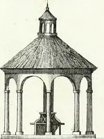An illustration from Recueil de dessins d'une execution peu dispendieuse : contenans des plans de petites maisons de campagne, petits pavillons de jardins, temples, hermitages, chaumieres, monumens, obélisques, ruines, portails, portes, grilles, bancs de jardins, chaises, volieres, gondoles, ponts, etc. : ouvrage intéressant pour cette classes d'amateurs, qui sans faire de grandes dépenses, sont pourtant bien aises d'embellir leurs jardins d'ornamens nouveaux et pleins de goût (1805)