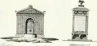 An illustration from Recueil de dessins d'une execution peu dispendieuse : contenans des plans de petites maisons de campagne, petits pavillons de jardins, temples, hermitages, chaumieres, monumens, obélisques, ruines, portails, portes, grilles, bancs de jardins, chaises, volieres, gondoles, ponts, etc. : ouvrage intéressant pour cette classes d'amateurs, qui sans faire de grandes dépenses, sont pourtant bien aises d'embellir leurs jardins d'ornamens nouveaux et pleins de goût (1805)