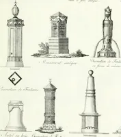Picture 99 of 140 from Recueil de dessins d'une execution peu dispendieuse : contenans des plans de petites maisons de campagne, petits pavillons de jardins, temples, hermitages, chaumieres, monumens, obélisques, ruines, portails, portes, grilles, bancs de jardins, chaises, volieres, gondoles, ponts, etc. : ouvrage intéressant pour cette classes d'amateurs, qui sans faire de grandes dépenses, sont pourtant bien aises d'embellir leurs jardins d'ornamens nouveaux et pleins de goût (1805), leaf 48