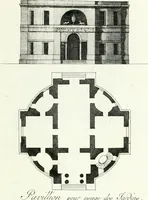 Picture 105 of 140 from Recueil de dessins d'une execution peu dispendieuse : contenans des plans de petites maisons de campagne, petits pavillons de jardins, temples, hermitages, chaumieres, monumens, obélisques, ruines, portails, portes, grilles, bancs de jardins, chaises, volieres, gondoles, ponts, etc. : ouvrage intéressant pour cette classes d'amateurs, qui sans faire de grandes dépenses, sont pourtant bien aises d'embellir leurs jardins d'ornamens nouveaux et pleins de goût (1805), leaf 54