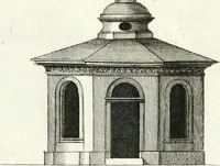 An illustration from Recueil de dessins d'une execution peu dispendieuse : contenans des plans de petites maisons de campagne, petits pavillons de jardins, temples, hermitages, chaumieres, monumens, obélisques, ruines, portails, portes, grilles, bancs de jardins, chaises, volieres, gondoles, ponts, etc. : ouvrage intéressant pour cette classes d'amateurs, qui sans faire de grandes dépenses, sont pourtant bien aises d'embellir leurs jardins d'ornamens nouveaux et pleins de goût (1805)