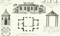 Picture 119 of 140 from Recueil de dessins d'une execution peu dispendieuse : contenans des plans de petites maisons de campagne, petits pavillons de jardins, temples, hermitages, chaumieres, monumens, obélisques, ruines, portails, portes, grilles, bancs de jardins, chaises, volieres, gondoles, ponts, etc. : ouvrage intéressant pour cette classes d'amateurs, qui sans faire de grandes dépenses, sont pourtant bien aises d'embellir leurs jardins d'ornamens nouveaux et pleins de goût (1805), leaf 60