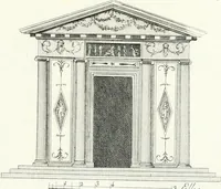 An illustration from Recueil de dessins d'une execution peu dispendieuse : contenans des plans de petites maisons de campagne, petits pavillons de jardins, temples, hermitages, chaumieres, monumens, obélisques, ruines, portails, portes, grilles, bancs de jardins, chaises, volieres, gondoles, ponts, etc. : ouvrage intéressant pour cette classes d'amateurs, qui sans faire de grandes dépenses, sont pourtant bien aises d'embellir leurs jardins d'ornamens nouveaux et pleins de goût (1805)