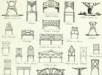 Picture 135 of 140 from Recueil de dessins d'une execution peu dispendieuse : contenans des plans de petites maisons de campagne, petits pavillons de jardins, temples, hermitages, chaumieres, monumens, obélisques, ruines, portails, portes, grilles, bancs de jardins, chaises, volieres, gondoles, ponts, etc. : ouvrage intéressant pour cette classes d'amateurs, qui sans faire de grandes dépenses, sont pourtant bien aises d'embellir leurs jardins d'ornamens nouveaux et pleins de goût (1805), leaf 74
