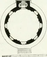 An illustration from Recueil de dessins d'une execution peu dispendieuse : contenans des plans de petites maisons de campagne, petits pavillons de jardins, temples, hermitages, chaumieres, monumens, obélisques, ruines, portails, portes, grilles, bancs de jardins, chaises, volieres, gondoles, ponts, etc. : ouvrage intéressant pour cette classes d'amateurs, qui sans faire de grandes dépenses, sont pourtant bien aises d'embellir leurs jardins d'ornamens nouveaux et pleins de goût (1805)