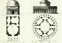 An illustration from Recueil de dessins d'une execution peu dispendieuse : contenans des plans de petites maisons de campagne, petits pavillons de jardins, temples, hermitages, chaumieres, monumens, obélisques, ruines, portails, portes, grilles, bancs de jardins, chaises, volieres, gondoles, ponts, etc. : ouvrage intéressant pour cette classes d'amateurs, qui sans faire de grandes dépenses, sont pourtant bien aises d'embellir leurs jardins d'ornamens nouveaux et pleins de goût (1805)