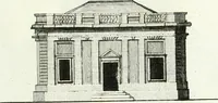 An illustration from Recueil de dessins d'une execution peu dispendieuse : contenans des plans de petites maisons de campagne, petits pavillons de jardins, temples, hermitages, chaumieres, monumens, obélisques, ruines, portails, portes, grilles, bancs de jardins, chaises, volieres, gondoles, ponts, etc. : ouvrage intéressant pour cette classes d'amateurs, qui sans faire de grandes dépenses, sont pourtant bien aises d'embellir leurs jardins d'ornamens nouveaux et pleins de goût (1805)