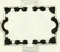 An illustration from Recueil de dessins d'une execution peu dispendieuse : contenans des plans de petites maisons de campagne, petits pavillons de jardins, temples, hermitages, chaumieres, monumens, obélisques, ruines, portails, portes, grilles, bancs de jardins, chaises, volieres, gondoles, ponts, etc. : ouvrage intéressant pour cette classes d'amateurs, qui sans faire de grandes dépenses, sont pourtant bien aises d'embellir leurs jardins d'ornamens nouveaux et pleins de goût (1805)