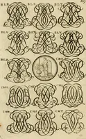Picture 192 of 243 from Recueil d'emblêmes, devises, medailles, et figures hieroglyphiques, au nombre de plus de douze cent, avec leurs explications : accompagné de plus de deux mille chiffres fleuronnez simples, doubles & triples ... : cet ouvrage qui est enrichy de deux cens cinquante planches en taille-douce, est très-utile aux graveurs, peintres, sculpteurs, orfevres, brodeurs, serruriers & à tous ceux qui travaillent au dessein (1724), leaf 277