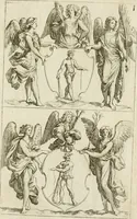 An illustration from Recueil d'emblêmes, devises, medailles, et figures hieroglyphiques, au nombre de plus de douze cent, avec leurs explications : accompagné de plus de deux mille chiffres fleuronnez simples, doubles & triples ... : cet ouvrage qui est enrichy de deux cens cinquante planches en taille-douce, est très-utile aux graveurs, peintres, sculpteurs, orfevres, brodeurs, serruriers & à tous ceux qui travaillent au dessein (1724)