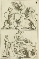 An illustration from Recueil d'emblêmes, devises, medailles, et figures hieroglyphiques, au nombre de plus de douze cent, avec leurs explications : accompagné de plus de deux mille chiffres fleuronnez simples, doubles & triples ... : cet ouvrage qui est enrichy de deux cens cinquante planches en taille-douce, est très-utile aux graveurs, peintres, sculpteurs, orfevres, brodeurs, serruriers & à tous ceux qui travaillent au dessein (1724)