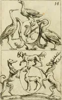 An illustration from Recueil d'emblêmes, devises, medailles, et figures hieroglyphiques, au nombre de plus de douze cent, avec leurs explications : accompagné de plus de deux mille chiffres fleuronnez simples, doubles & triples ... : cet ouvrage qui est enrichy de deux cens cinquante planches en taille-douce, est très-utile aux graveurs, peintres, sculpteurs, orfevres, brodeurs, serruriers & à tous ceux qui travaillent au dessein (1724)