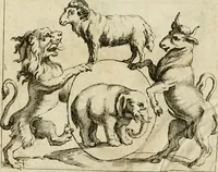 An illustration from Recueil d'emblêmes, devises, medailles, et figures hieroglyphiques, au nombre de plus de douze cent, avec leurs explications : accompagné de plus de deux mille chiffres fleuronnez simples, doubles & triples ... : cet ouvrage qui est enrichy de deux cens cinquante planches en taille-douce, est très-utile aux graveurs, peintres, sculpteurs, orfevres, brodeurs, serruriers & à tous ceux qui travaillent au dessein (1724)