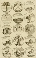 Picture 34 of 243 from Recueil d'emblêmes, devises, medailles, et figures hieroglyphiques, au nombre de plus de douze cent, avec leurs explications : accompagné de plus de deux mille chiffres fleuronnez simples, doubles & triples ... : cet ouvrage qui est enrichy de deux cens cinquante planches en taille-douce, est très-utile aux graveurs, peintres, sculpteurs, orfevres, brodeurs, serruriers & à tous ceux qui travaillent au dessein (1724), leaf 74
