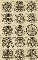 Picture 110 of 241 from Recueil d'emblêmes, devises, medailles, et figures hieroglyphiques : au nombre de plus de douze cent, avec leurs explications, accompagné de plus de deux mille chiffres fleuronnez simples, doubles & triples, d'une maniere nouvelle & fort curieuse pour tous les noms imaginable : avec les tenants, supports, & cimiers servans aux ornemens des armes ... (1696), leaf 203
