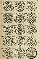 Picture 127 of 241 from Recueil d'emblêmes, devises, medailles, et figures hieroglyphiques : au nombre de plus de douze cent, avec leurs explications, accompagné de plus de deux mille chiffres fleuronnez simples, doubles & triples, d'une maniere nouvelle & fort curieuse pour tous les noms imaginable : avec les tenants, supports, & cimiers servans aux ornemens des armes ... (1696), leaf 220