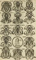 Picture 181 of 241 from Recueil d'emblêmes, devises, medailles, et figures hieroglyphiques : au nombre de plus de douze cent, avec leurs explications, accompagné de plus de deux mille chiffres fleuronnez simples, doubles & triples, d'une maniere nouvelle & fort curieuse pour tous les noms imaginable : avec les tenants, supports, & cimiers servans aux ornemens des armes ... (1696), leaf 274