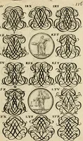 Picture 187 of 241 from Recueil d'emblêmes, devises, medailles, et figures hieroglyphiques : au nombre de plus de douze cent, avec leurs explications, accompagné de plus de deux mille chiffres fleuronnez simples, doubles & triples, d'une maniere nouvelle & fort curieuse pour tous les noms imaginable : avec les tenants, supports, & cimiers servans aux ornemens des armes ... (1696), leaf 280