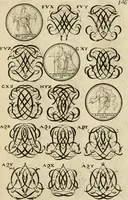 Picture 217 of 241 from Recueil d'emblêmes, devises, medailles, et figures hieroglyphiques : au nombre de plus de douze cent, avec leurs explications, accompagné de plus de deux mille chiffres fleuronnez simples, doubles & triples, d'une maniere nouvelle & fort curieuse pour tous les noms imaginable : avec les tenants, supports, & cimiers servans aux ornemens des armes ... (1696), leaf 310