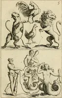 Picture 229 of 241 from Recueil d'emblêmes, devises, medailles, et figures hieroglyphiques : au nombre de plus de douze cent, avec leurs explications, accompagné de plus de deux mille chiffres fleuronnez simples, doubles & triples, d'une maniere nouvelle & fort curieuse pour tous les noms imaginable : avec les tenants, supports, & cimiers servans aux ornemens des armes ... (1696), leaf 324