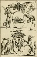 Picture 233 of 241 from Recueil d'emblêmes, devises, medailles, et figures hieroglyphiques : au nombre de plus de douze cent, avec leurs explications, accompagné de plus de deux mille chiffres fleuronnez simples, doubles & triples, d'une maniere nouvelle & fort curieuse pour tous les noms imaginable : avec les tenants, supports, & cimiers servans aux ornemens des armes ... (1696), leaf 328