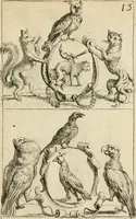 An illustration from Recueil d'emblêmes, devises, medailles, et figures hieroglyphiques : au nombre de plus de douze cent, avec leurs explications, accompagné de plus de deux mille chiffres fleuronnez simples, doubles & triples, d'une maniere nouvelle & fort curieuse pour tous les noms imaginable : avec les tenants, supports, & cimiers servans aux ornemens des armes ... (1696)