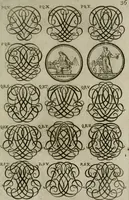 Picture 144 of 278 from Recueil d'emblêmes, devises, medailles, et figures hieroglyphiques, au nombre de plus de douze cent, avec leurs explications : accompagné de plus de deux mille chiffres fleuronnez simples, doubles & triples : d'une manière nouvelle & fort curieuse pour tous les noms imaginables : avec les tenants, supports, & cimiers servans aux ornemens des armes : cet ouvrage qui est enrichy de deux cens cinquante planches en taille-douce, est très-utile aux graveurs, peintres, sculpteurs, orfevres, brodeurs, serruriers, & à tous ceux qui travaillent au dessein (1724), leaf 194