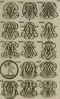 Picture 182 of 278 from Recueil d'emblêmes, devises, medailles, et figures hieroglyphiques, au nombre de plus de douze cent, avec leurs explications : accompagné de plus de deux mille chiffres fleuronnez simples, doubles & triples : d'une manière nouvelle & fort curieuse pour tous les noms imaginables : avec les tenants, supports, & cimiers servans aux ornemens des armes : cet ouvrage qui est enrichy de deux cens cinquante planches en taille-douce, est très-utile aux graveurs, peintres, sculpteurs, orfevres, brodeurs, serruriers, & à tous ceux qui travaillent au dessein (1724), leaf 232