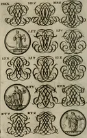 Picture 231 of 278 from Recueil d'emblêmes, devises, medailles, et figures hieroglyphiques, au nombre de plus de douze cent, avec leurs explications : accompagné de plus de deux mille chiffres fleuronnez simples, doubles & triples : d'une manière nouvelle & fort curieuse pour tous les noms imaginables : avec les tenants, supports, & cimiers servans aux ornemens des armes : cet ouvrage qui est enrichy de deux cens cinquante planches en taille-douce, est très-utile aux graveurs, peintres, sculpteurs, orfevres, brodeurs, serruriers, & à tous ceux qui travaillent au dessein (1724), leaf 281