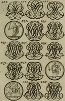 Picture 252 of 278 from Recueil d'emblêmes, devises, medailles, et figures hieroglyphiques, au nombre de plus de douze cent, avec leurs explications : accompagné de plus de deux mille chiffres fleuronnez simples, doubles & triples : d'une manière nouvelle & fort curieuse pour tous les noms imaginables : avec les tenants, supports, & cimiers servans aux ornemens des armes : cet ouvrage qui est enrichy de deux cens cinquante planches en taille-douce, est très-utile aux graveurs, peintres, sculpteurs, orfevres, brodeurs, serruriers, & à tous ceux qui travaillent au dessein (1724), leaf 302
