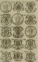 Picture 254 of 278 from Recueil d'emblêmes, devises, medailles, et figures hieroglyphiques, au nombre de plus de douze cent, avec leurs explications : accompagné de plus de deux mille chiffres fleuronnez simples, doubles & triples : d'une manière nouvelle & fort curieuse pour tous les noms imaginables : avec les tenants, supports, & cimiers servans aux ornemens des armes : cet ouvrage qui est enrichy de deux cens cinquante planches en taille-douce, est très-utile aux graveurs, peintres, sculpteurs, orfevres, brodeurs, serruriers, & à tous ceux qui travaillent au dessein (1724), leaf 304