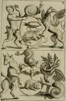 An illustration from Recueil d'emblêmes, devises, medailles, et figures hieroglyphiques, au nombre de plus de douze cent, avec leurs explications : accompagné de plus de deux mille chiffres fleuronnez simples, doubles & triples : d'une manière nouvelle & fort curieuse pour tous les noms imaginables : avec les tenants, supports, & cimiers servans aux ornemens des armes : cet ouvrage qui est enrichy de deux cens cinquante planches en taille-douce, est très-utile aux graveurs, peintres, sculpteurs, orfevres, brodeurs, serruriers, & à tous ceux qui travaillent au dessein (1724)