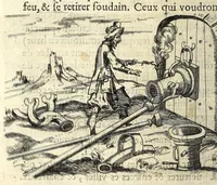Picture 11 of 14 from Recueil de plusieurs machines militaires et feux artificiels pour la guerre & recreation : auec l'alphabet de Trittemius par laquelle chacun qui sçait escrire peut promptement composer congruement en latin, aussi le moyen d'escrire la nuict á son amy absent (1620), leaf 76