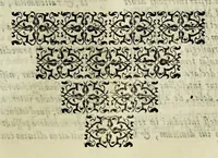 An illustration from Reflectionum canonicarum in secundum decretalium librum. : Quibus non solum difficilia iura in scholis enodantur, verùm & variae resoluuntur quaestiones, tam studiosis, quàm iudicibus & forensium causarum patronis vtiles, & necessariae; simulq[ue] additur quid in cuiusuis casus specie nuperis sit constitutionibus Pontificijs decisum; quidquè regijs schedis ordinatum ad Peruani regni ecclesiasticam, saecularemquè gubernationem. Tomus primus, D. Philippo IV. Hispaniarvm, et Indiarvm regi Catholico, ac potentissimo, ipsiusq[ue], supremo earundem Indiarum consilio. D. E C. (1633)