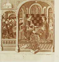 An illustration from The regal and ecclesiastical antiquities of England : containing the representations of all the English monarchs from Edward the Confessor to Henry the Eighth : together with many of the great persons that were eminent under their several reigns : the whole carefully collected from ancient illuminated manuscripts (1777)