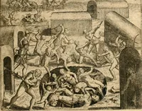 An illustration from Regionvm Indicarum per Hispanos olim devastatarum accuratissima descriptio, insertis Figuris æneis ad vivum fabrefactis (1664)