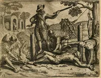 An illustration from Regionvm Indicarum per Hispanos olim devastatarum accuratissima descriptio, insertis Figuris æneis ad vivum fabrefactis (1664)
