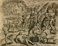 An illustration from Regionvm Indicarum per Hispanos olim devastatarum accuratissima descriptio, insertis Figuris æneis ad vivum fabrefactis (1664)