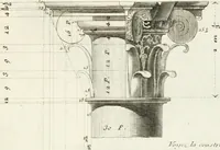 An illustration from Regles des cinq ordres d'architecture de Vignole : ouvrage dans lequel on donne : une idée de la géometrie, les définitions des figures géométriques nécessaires à l'étude de l'architecture, la formation des ordres, rigoureusement démontrée, dans l'origine de l'architecture ... : enfin, les notions nécessaires sur les ordres appellés accessoires (1797)