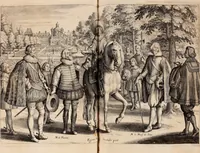 Picture 27 of 71 from Reitkunst Herrn Antonij de Pluvinel, darinnen er die jetzo regirende Kön. Mayst. in Frankreich/Ludouicum XIII. vnderwiesen : lehrend / Wie ein Reutersmann sich zu allen ritterlichen Vbungen bequemen vnd instellen / wie ein Pferd zum Gehorsam zubringen vnd in allerley schönen Schulen / Stücken vnd Maneigen leichtlich vnd volkommenlich abgerichtet werden soll : In Frantzösischer vnd Teutscher Sprach an den Tag gegeben / vnnd mit sechzig schönen Kupfferstücken gezieret (1628), leaf 128