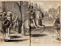 Picture 30 of 71 from Reitkunst Herrn Antonij de Pluvinel, darinnen er die jetzo regirende Kön. Mayst. in Frankreich/Ludouicum XIII. vnderwiesen : lehrend / Wie ein Reutersmann sich zu allen ritterlichen Vbungen bequemen vnd instellen / wie ein Pferd zum Gehorsam zubringen vnd in allerley schönen Schulen / Stücken vnd Maneigen leichtlich vnd volkommenlich abgerichtet werden soll : In Frantzösischer vnd Teutscher Sprach an den Tag gegeben / vnnd mit sechzig schönen Kupfferstücken gezieret (1628), leaf 150