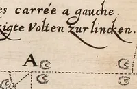 An illustration from Reitkunst Herrn Antonij de Pluvinel, darinnen er die jetzo regirende Kön. Mayst. in Frankreich/Ludouicum XIII. vnderwiesen : lehrend / Wie ein Reutersmann sich zu allen ritterlichen Vbungen bequemen vnd instellen / wie ein Pferd zum Gehorsam zubringen vnd in allerley schönen Schulen / Stücken vnd Maneigen leichtlich vnd volkommenlich abgerichtet werden soll : In Frantzösischer vnd Teutscher Sprach an den Tag gegeben / vnnd mit sechzig schönen Kupfferstücken gezieret (1628)