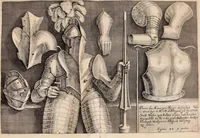 An illustration from Reitkunst Herrn Antonij de Pluvinel, darinnen er die jetzo regirende Kön. Mayst. in Frankreich/Ludouicum XIII. vnderwiesen : lehrend / Wie ein Reutersmann sich zu allen ritterlichen Vbungen bequemen vnd instellen / wie ein Pferd zum Gehorsam zubringen vnd in allerley schönen Schulen / Stücken vnd Maneigen leichtlich vnd volkommenlich abgerichtet werden soll : In Frantzösischer vnd Teutscher Sprach an den Tag gegeben / vnnd mit sechzig schönen Kupfferstücken gezieret (1628)