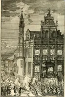 An illustration from Relation du voyage de Sa Majesté britannique en Hollande, et de la reception qui luy a été faite : enrichie de planches très-curieuses : avec un récit abregé de ce qui s'est passé de plus considerable depuis l'arrivée de Sa Majesté en Hollande le 31. de Janvier, jusqu'à son retour en Angleterre, au mois d'Avril 1691, & l'heureax succés de l'expedition d'Irlande, subjuguée par les arnes toûjours victorieuses de Sa Majesté (1692)
