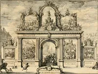 An illustration from Relation du voyage de Sa Majesté britannique en Hollande, et de la reception qui luy a été faite : enrichie de planches très-curieuses : avec un récit abregé de ce qui s'est passé de plus considerable depuis l'arrivée de Sa Majesté en Hollande le 31. de Janvier, jusqu'à son retour en Angleterre, au mois d'Avril 1691, & l'heureax succés de l'expedition d'Irlande, subjuguée par les arnes toûjours victorieuses de Sa Majesté (1692)