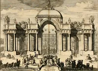 An illustration from Relation du voyage de Sa Majesté britannique en Hollande, et de la reception qui luy a été faite : enrichie de planches très-curieuses : avec un récit abregé de ce qui s'est passé de plus considerable depuis l'arrivée de Sa Majesté en Hollande le 31. de Janvier, jusqu'à son retour en Angleterre, au mois d'Avril 1691, & l'heureax succés de l'expedition d'Irlande, subjuguée par les arnes toûjours victorieuses de Sa Majesté (1692)