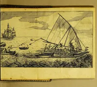 An illustration from The Relation of a wonderfull voiage made by William Cornelison Schouten of Horne. : Shewing how south from the Straights of Magelan, in Terra del-Fuogo: he found and discovered a newe passage through the great South Sea, and that way sayled round about the world. . (1619)