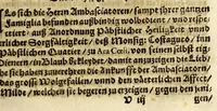 An illustration from Relation vnd gründtlicher Bericht von dess Königreichs Voxu im japonischen Keyserthumb gottseliger Bekehrung, vnd dessentwegen aussgefertigter Ambasciada an Päbst: Heil: gen Rom Paulum den Fünfften, vnd an die Cathol: May: Philip ... Anno 1615. Durch R.P.F. Ludovicum Sotelum S. Francisci Ordens der Discaltzen, oder Parfüsser : vnd ... Don: Rocuyemon Faxecura ... (1617)